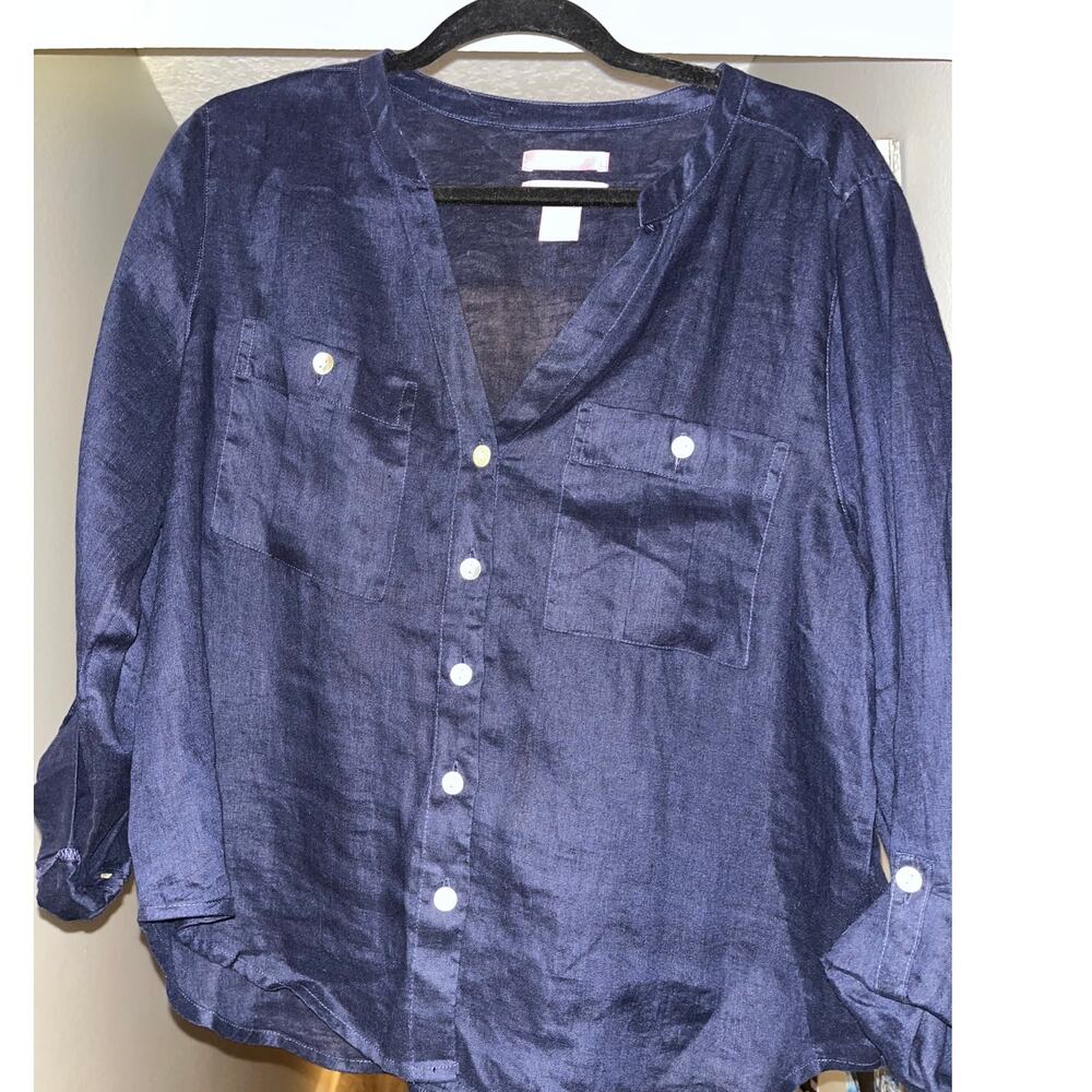 Isaac Mizrahi Navy Blue Button-Front Blouse